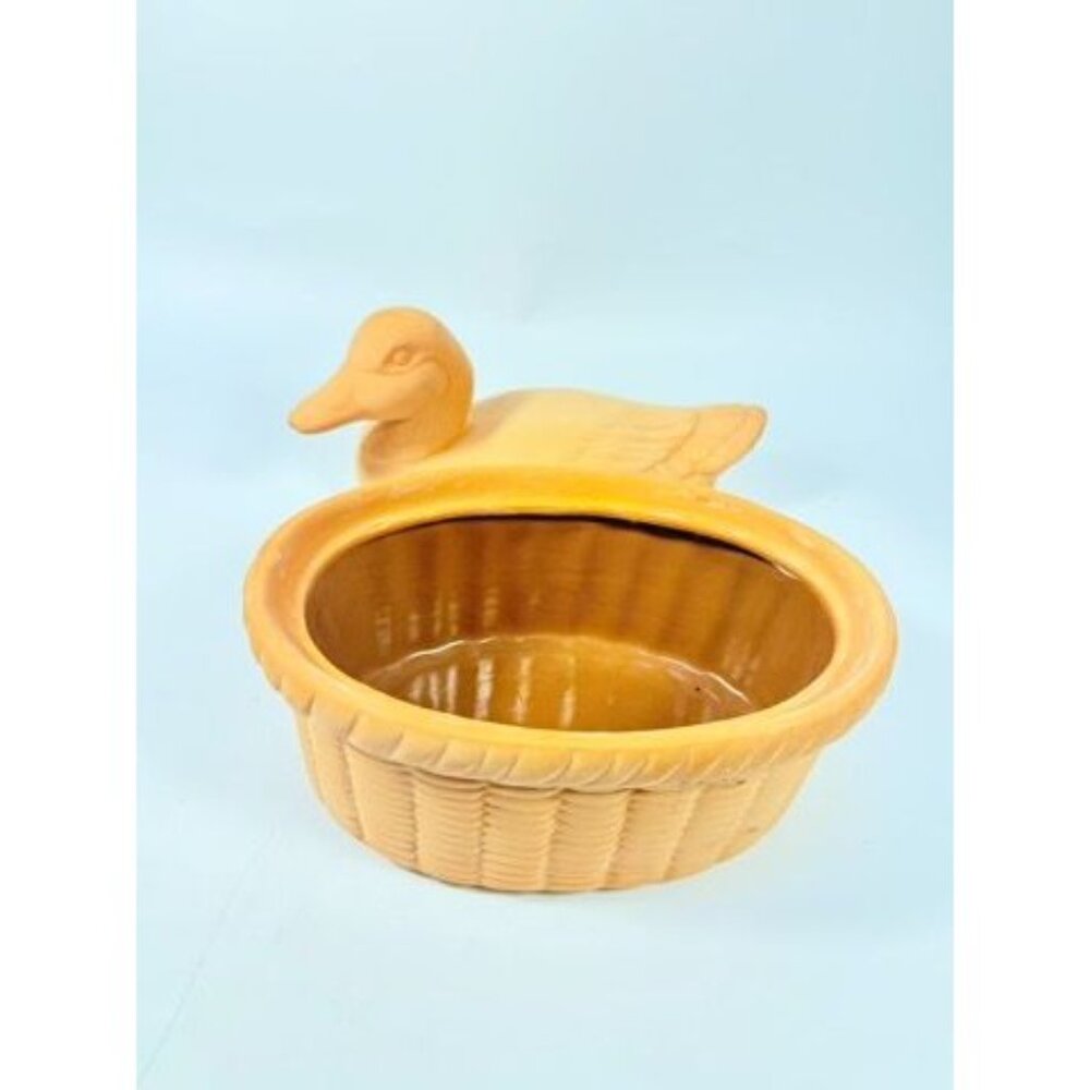 Lidded Casserole Duck on Nest Terra Cotta Baking Dish Vintage Kitchen Decor Clay - Picture 13 of 15